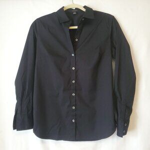 ANN TAYLOR WOMENS LONG SLEEVE BLACK COLLARED BUTTON DOWN SHIRT SIZE 6